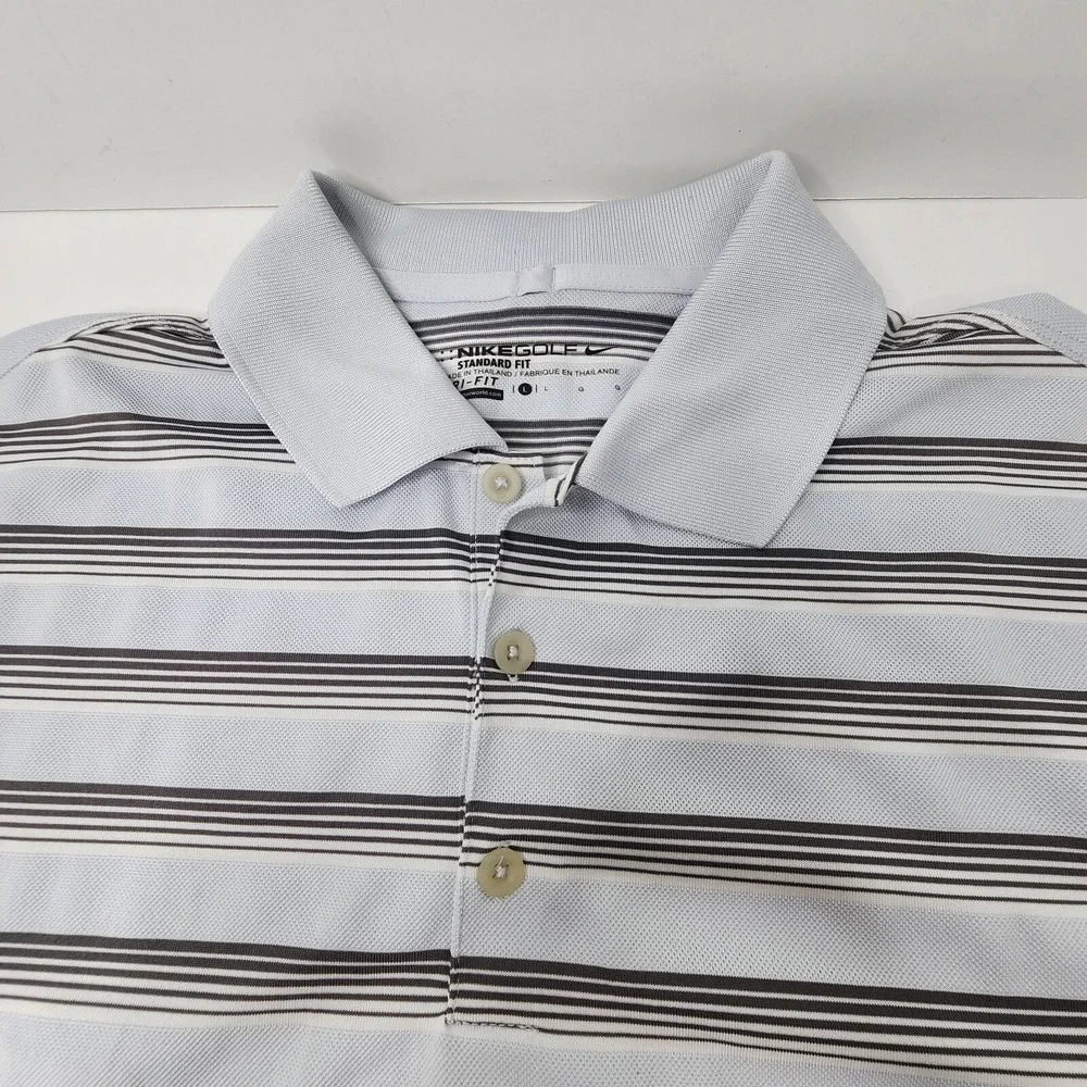 Nike Dri-FiT Standard Golf Polo Shirt Men's Large Striped light Blue Gray